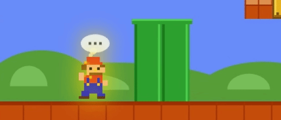 Mario charging up with a thought bubble