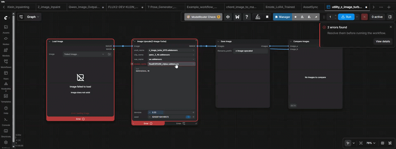 ComfyUI-ModelRouter: opening the panel, downloading a missing model, and reloading so it becomes available