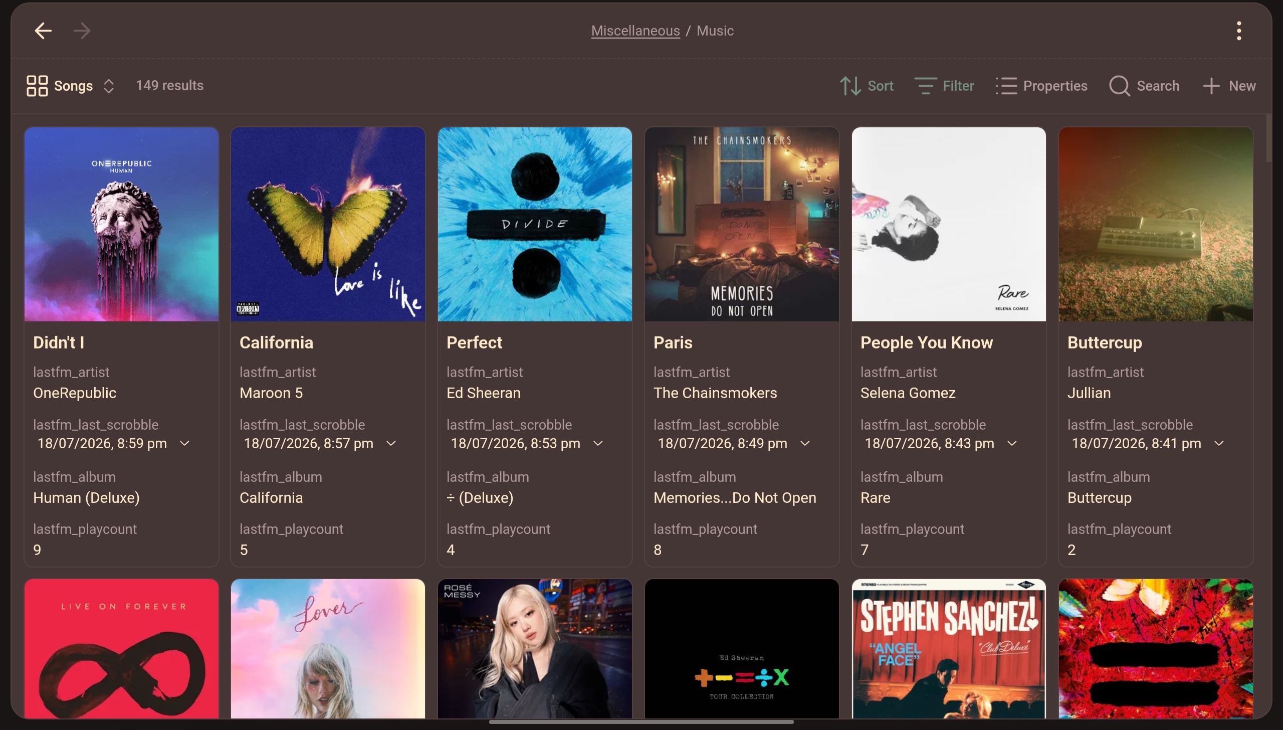 Songs' base created using plugin