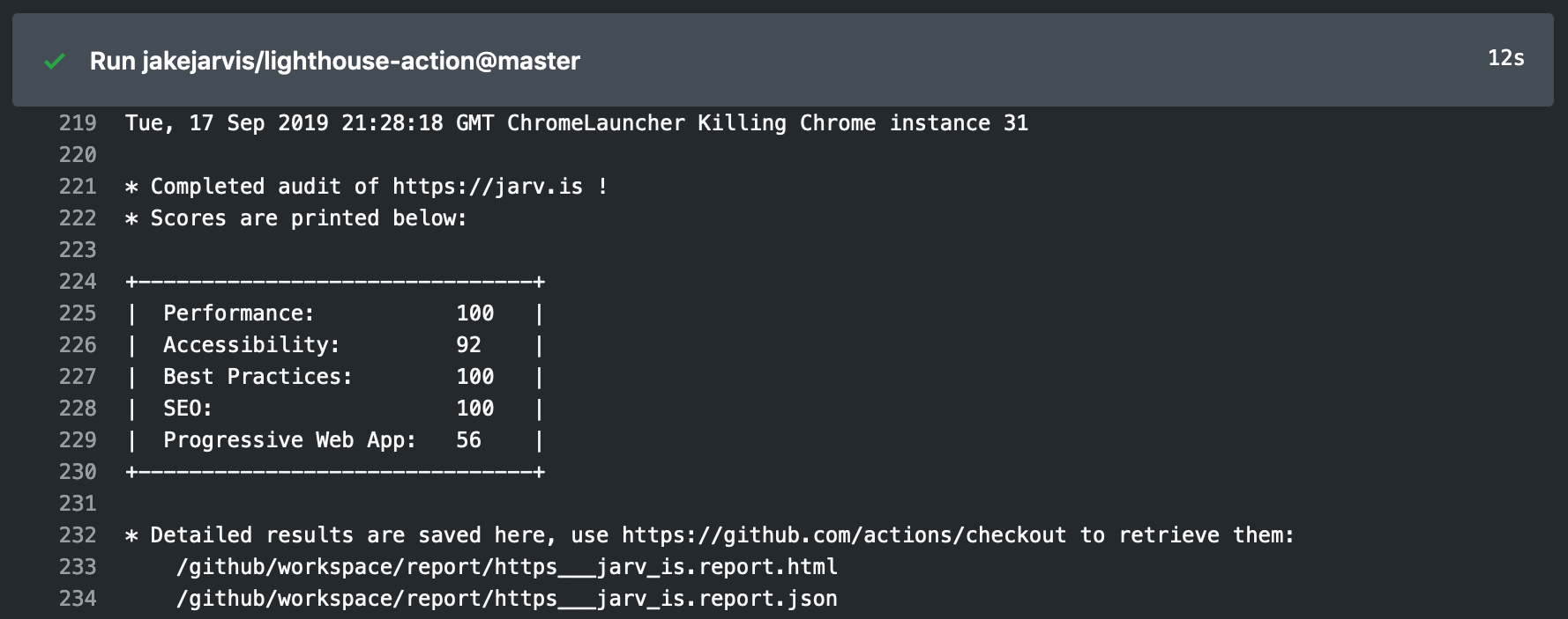 Example command line output