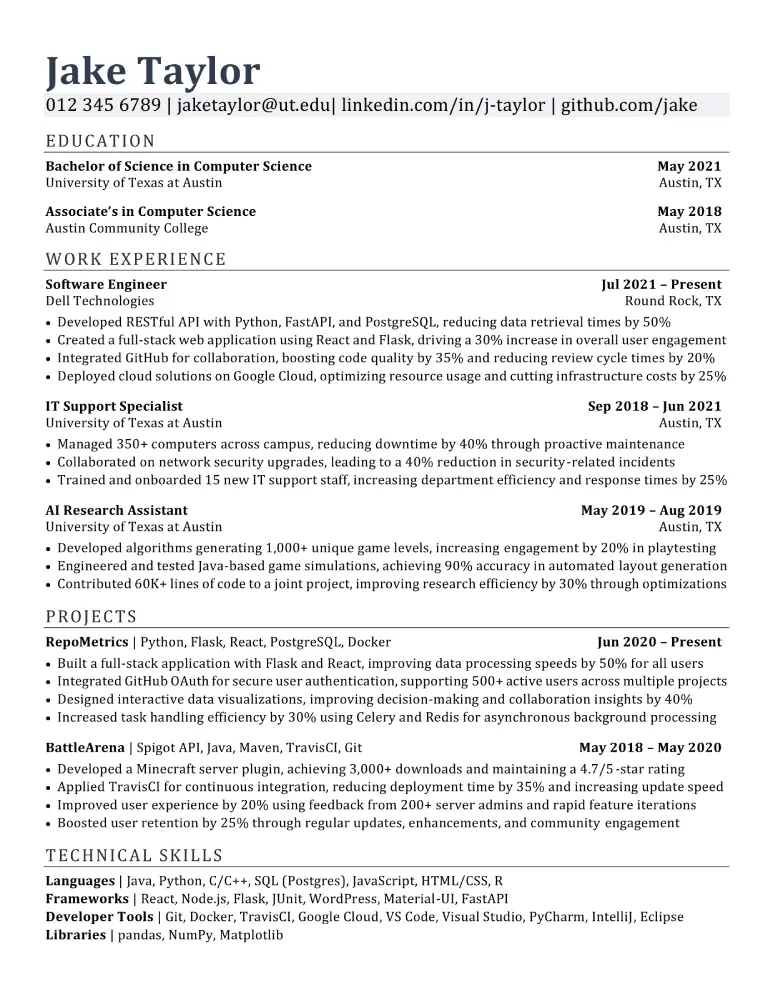 Jake's Resume Template - Free Word & LaTeX Templates