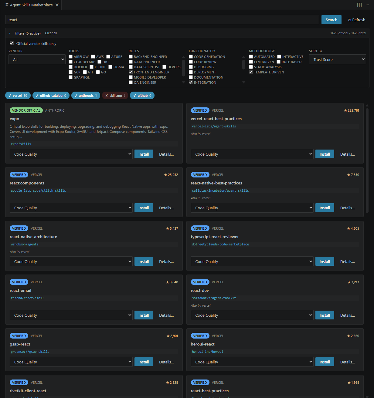 Marketplace with filters applied