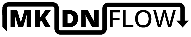 Black mkdnflow logo in light color mode and white logo in dark color mode.