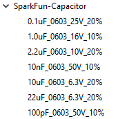 List of SparkFun capacitors in KiCad
