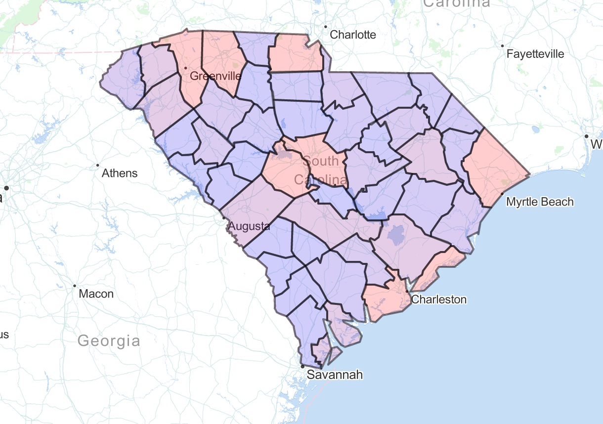 Geocolors Choloropleth South Carolina County Poverty