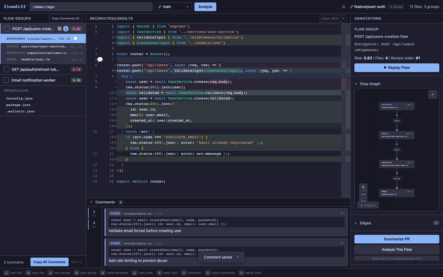 Code comments with gutter icons