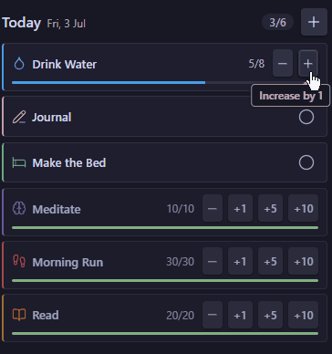 Logging habits from the sidebar panel