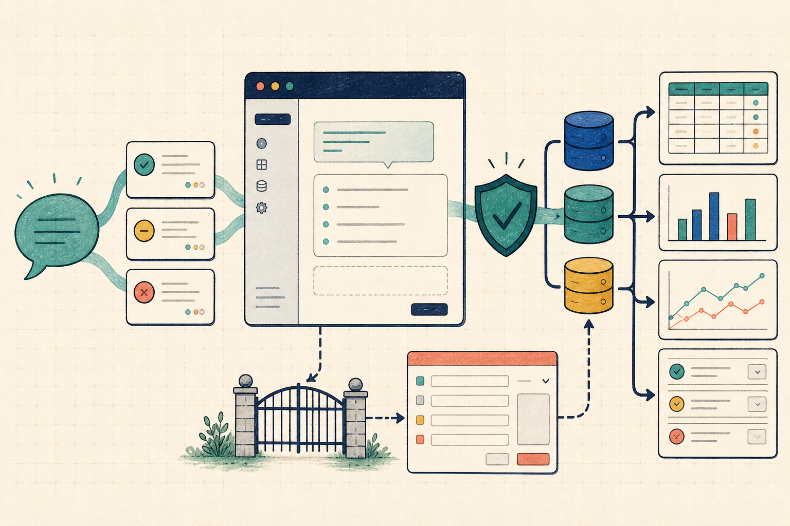 Hand-drawn overview of the DBQuill workflow