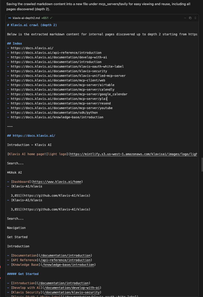tavily_crawl agent response
