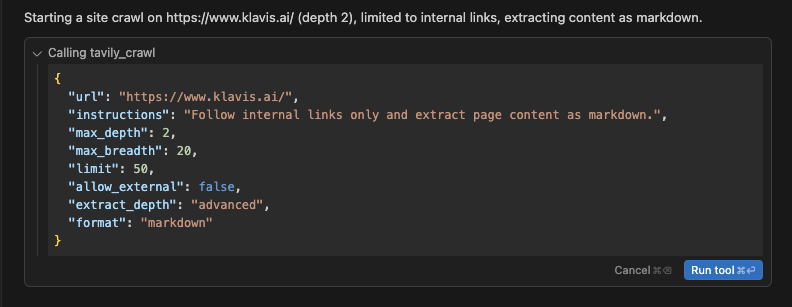 tavily_crawl tool call