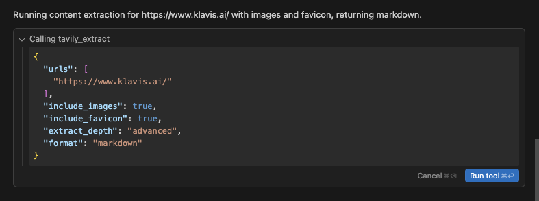 tavily_extract tool call