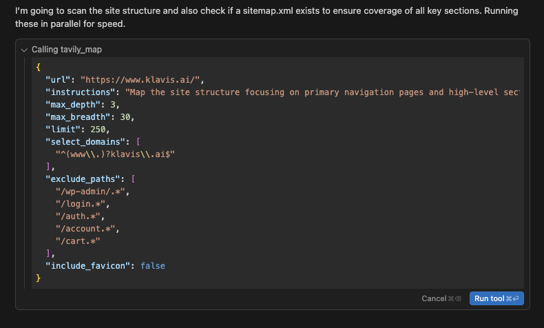 tavily_map tool call