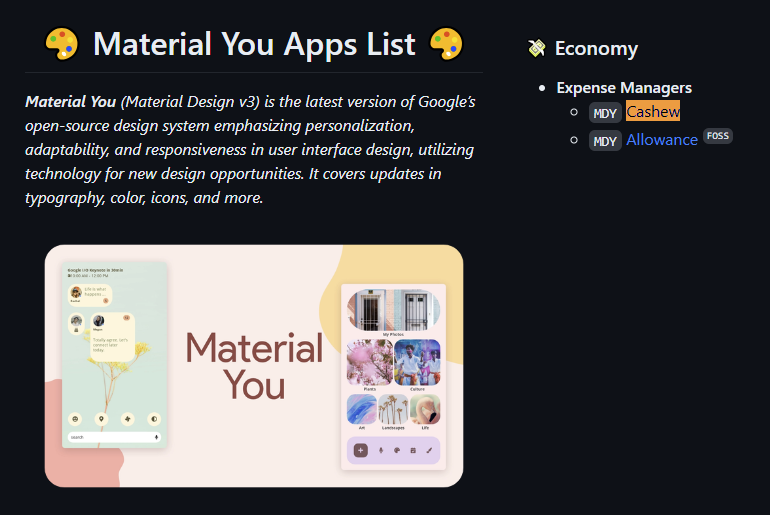 Material Apps List Feature