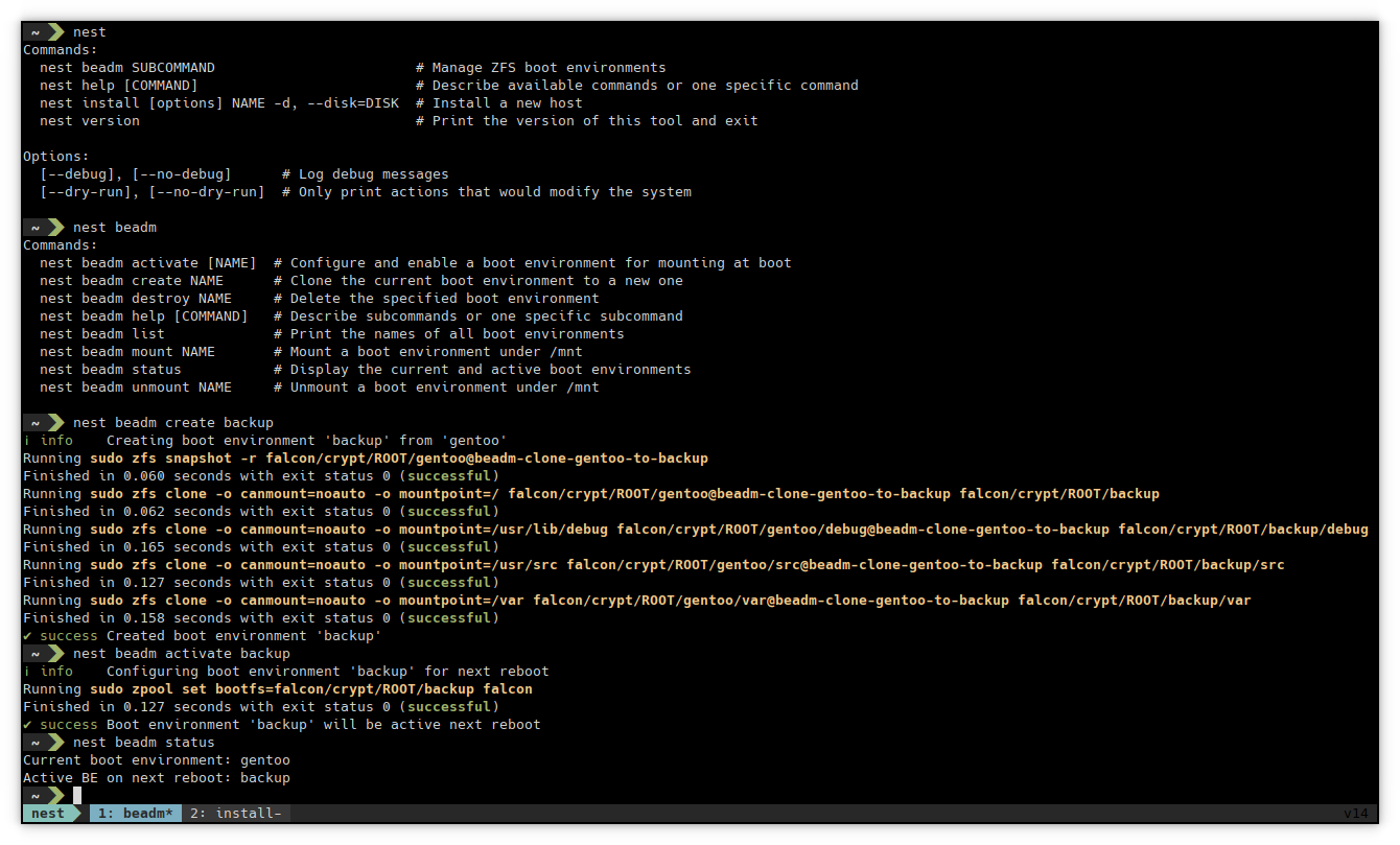 Nest CLI Boot Environments Screenshot