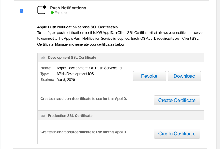 Push notification service SSL request