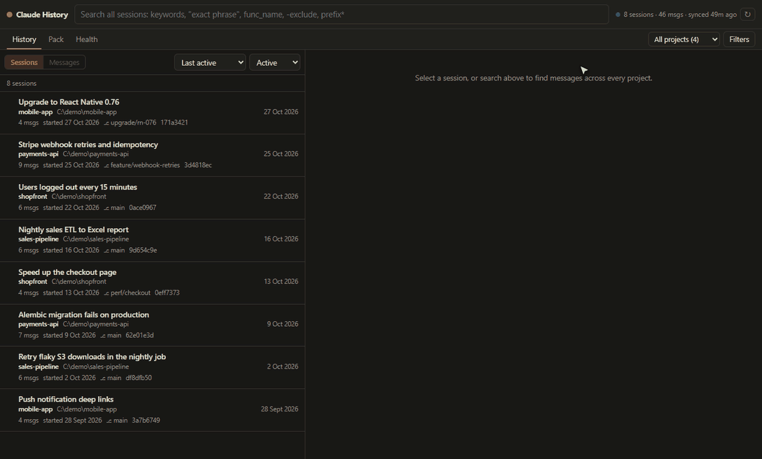 Selecting two sessions, archiving them, finding them under Archived, and restoring them