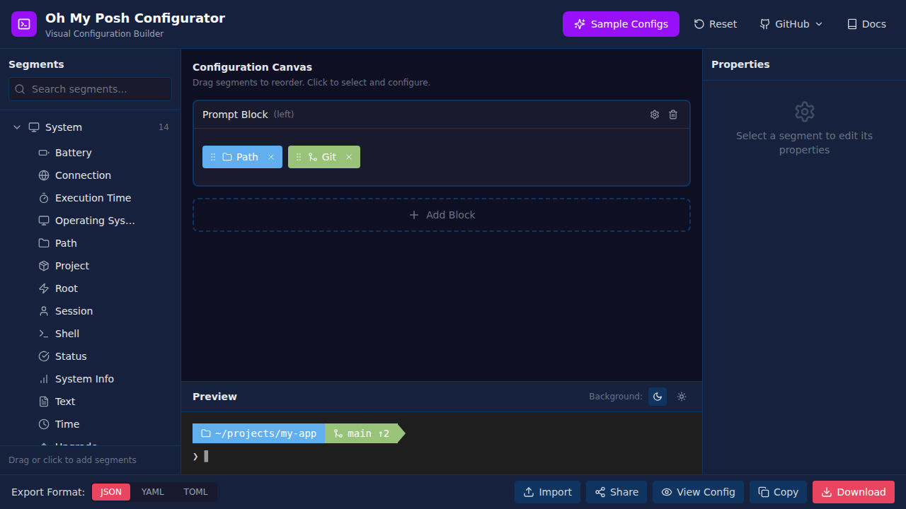 Oh My Posh Visual Configurator