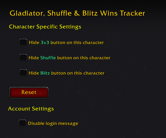 Screenshot of options panel