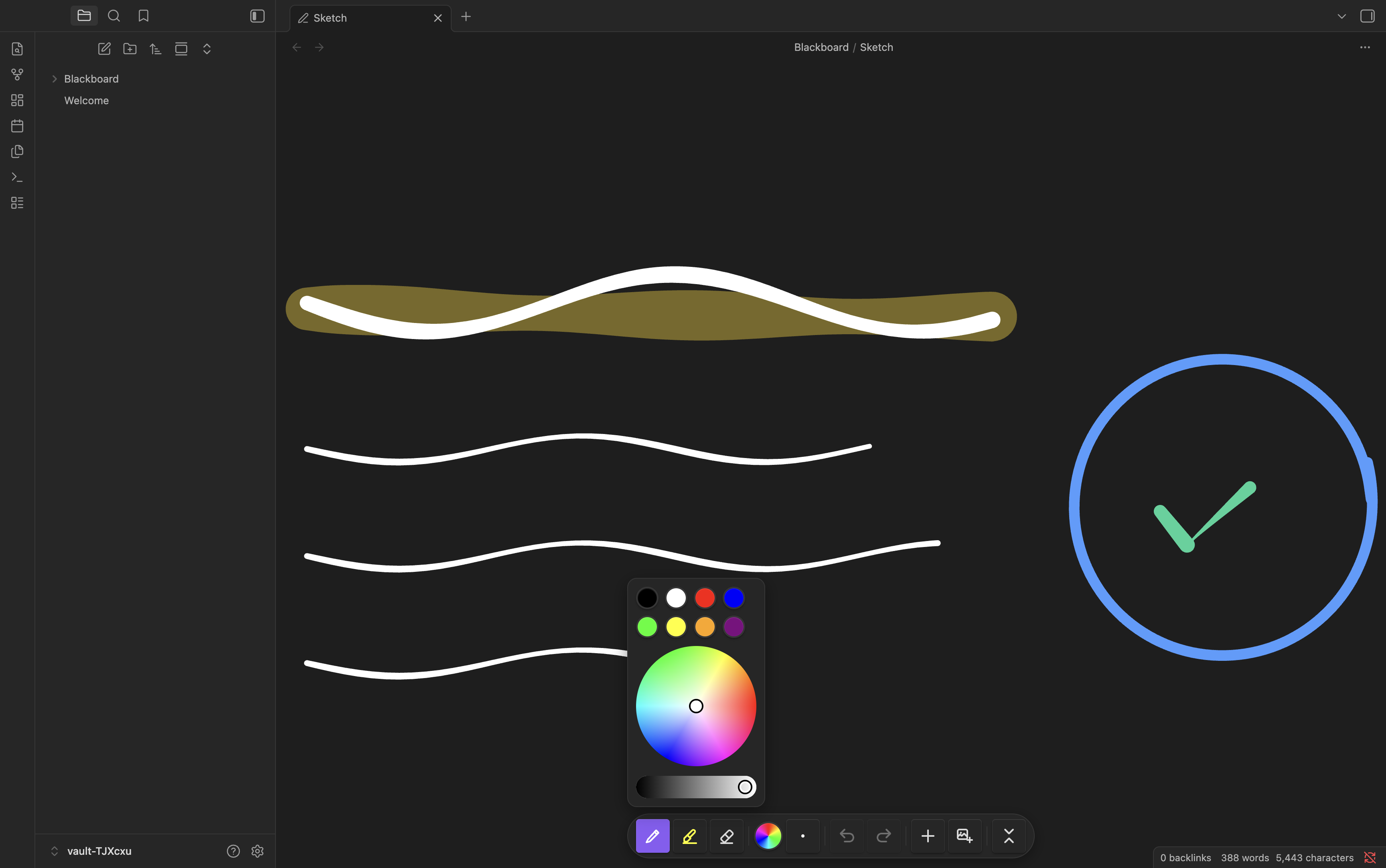 The color control: preset swatches, a color wheel, and a brightness slider