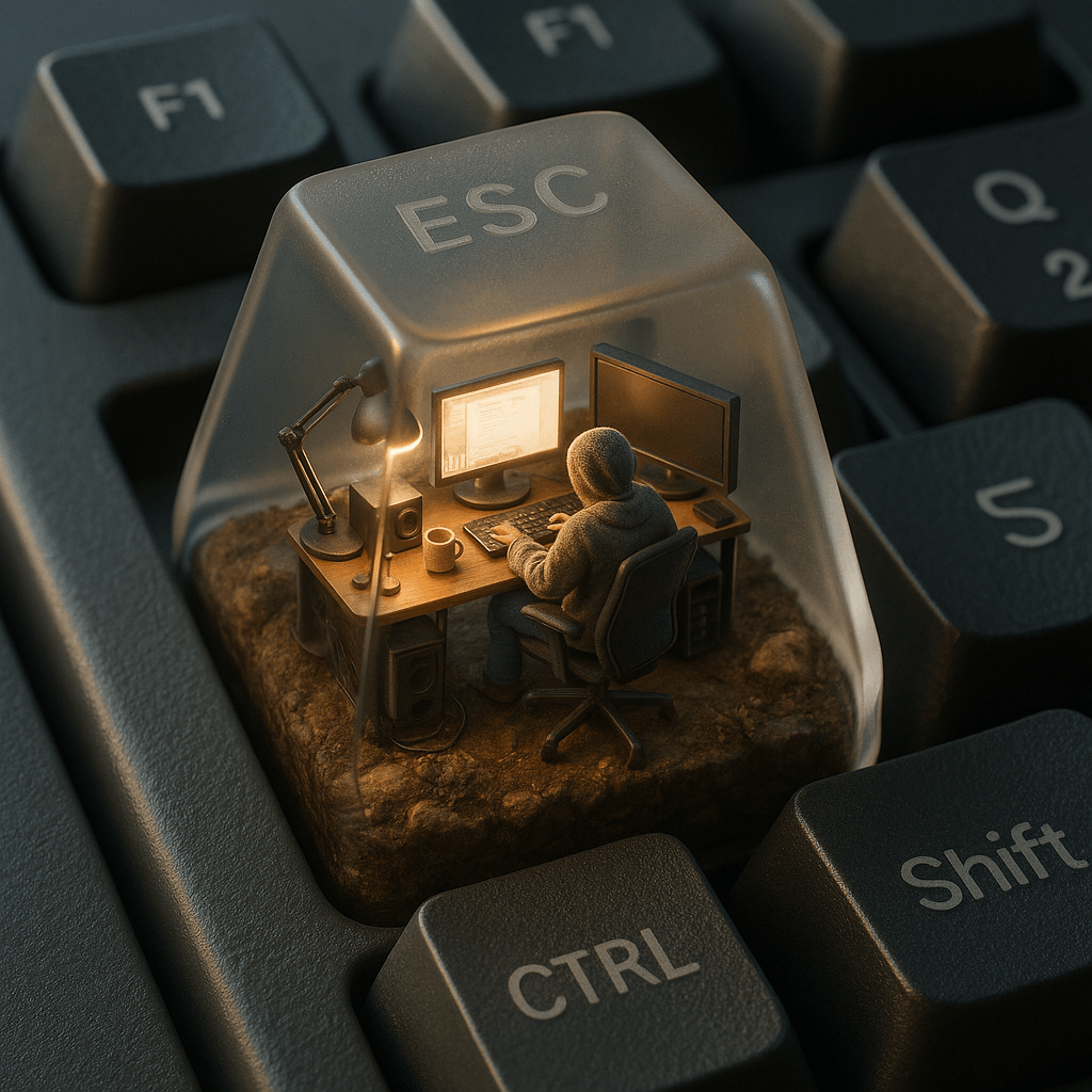 键盘 ESC 键帽内的微型电脑工作室立体模型
