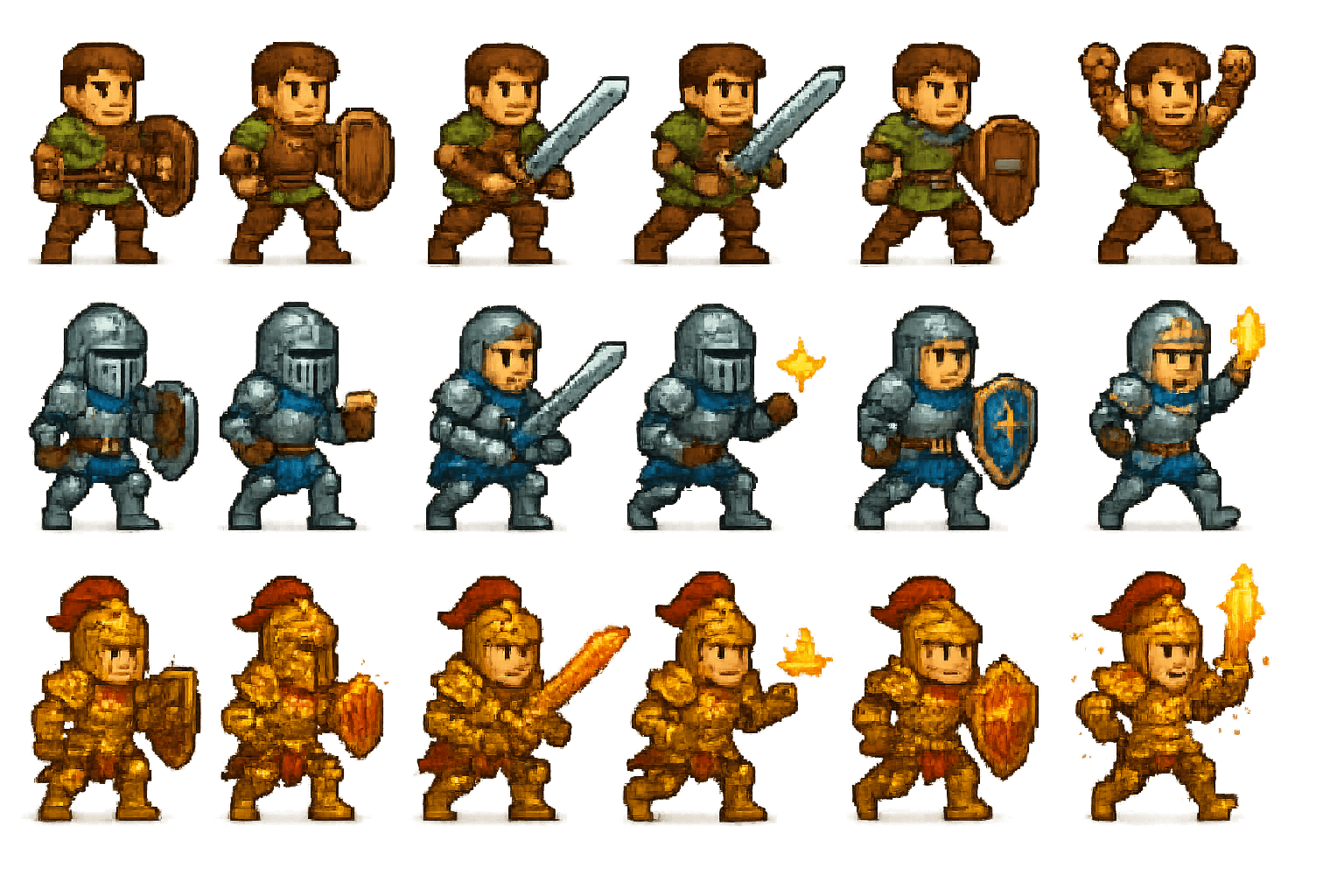 Warrior Sprite Sheet (Gear Progression)