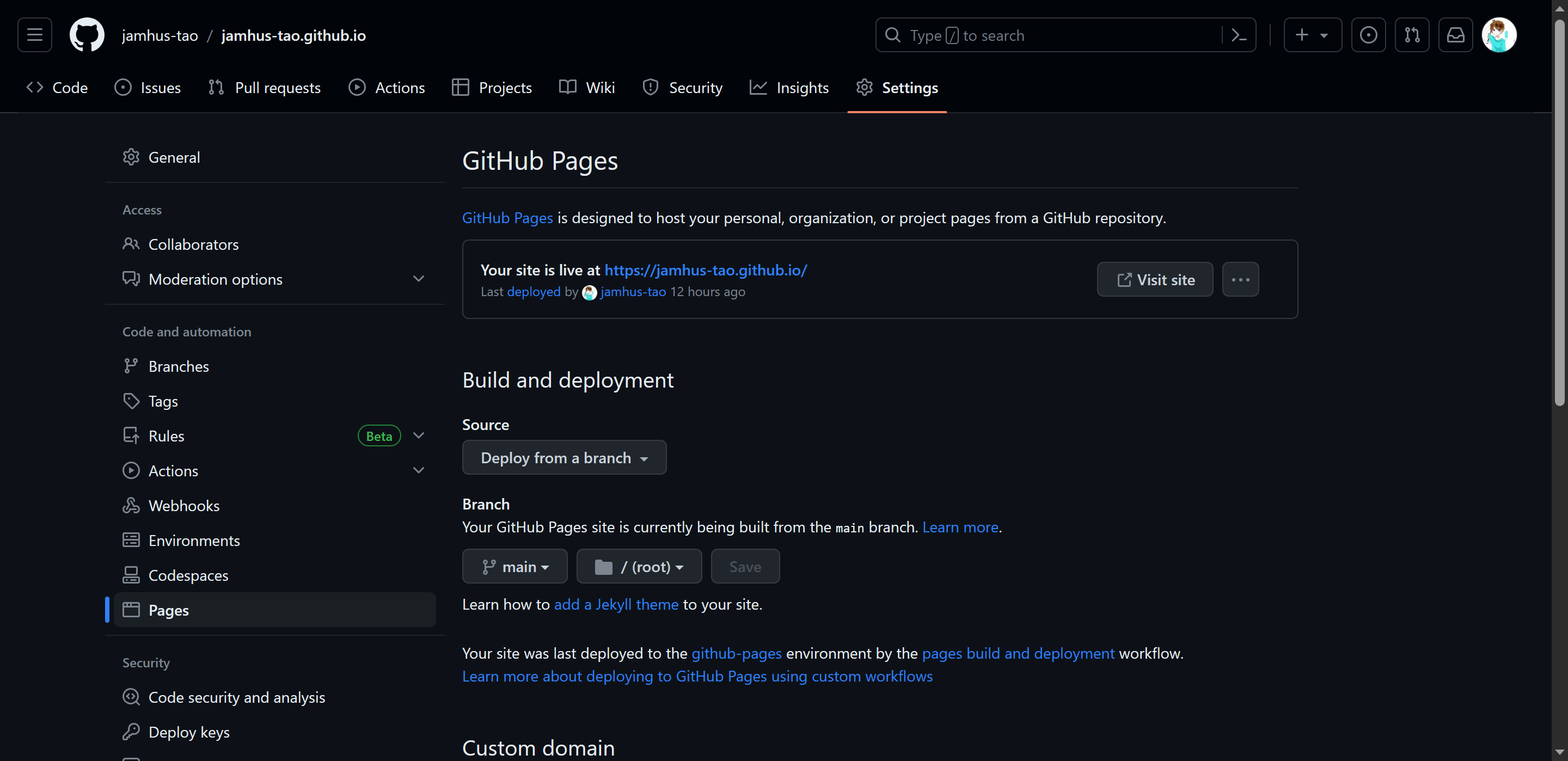 Github Settings Pages 截图