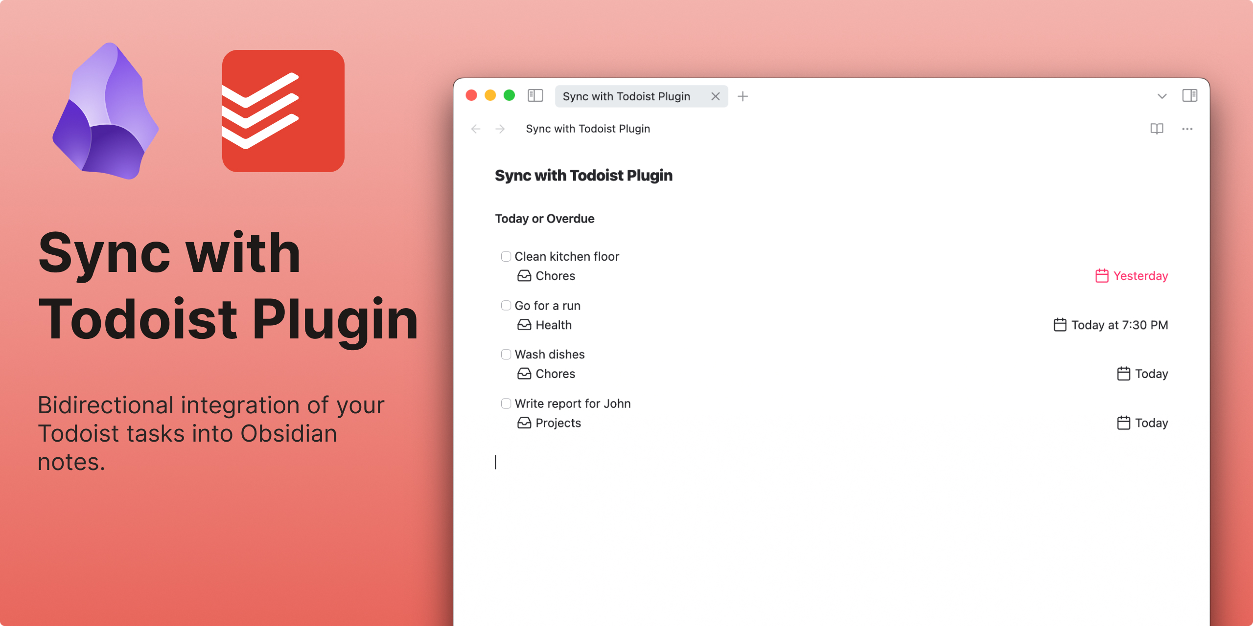Sync with Todoist Plugin for Obsidian