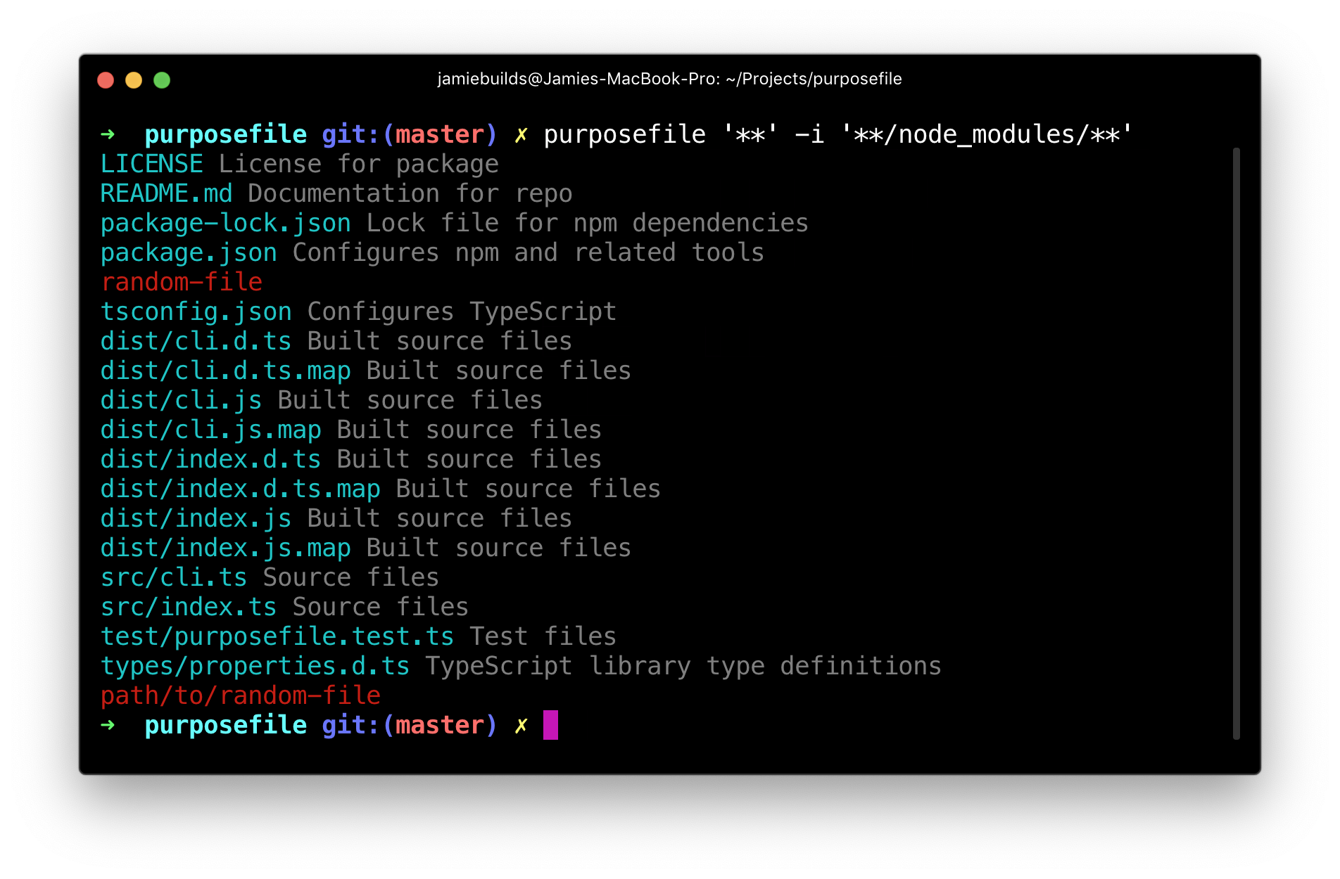 Example of running purposefile CLI