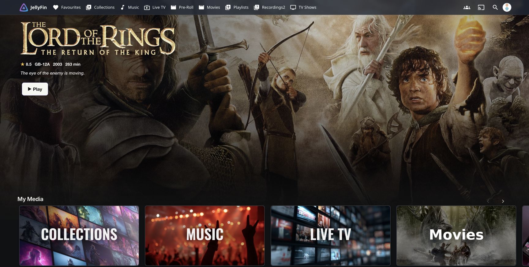 Home before the ScreenHarbour rebrand, with The Return of the King featured banner and library rows