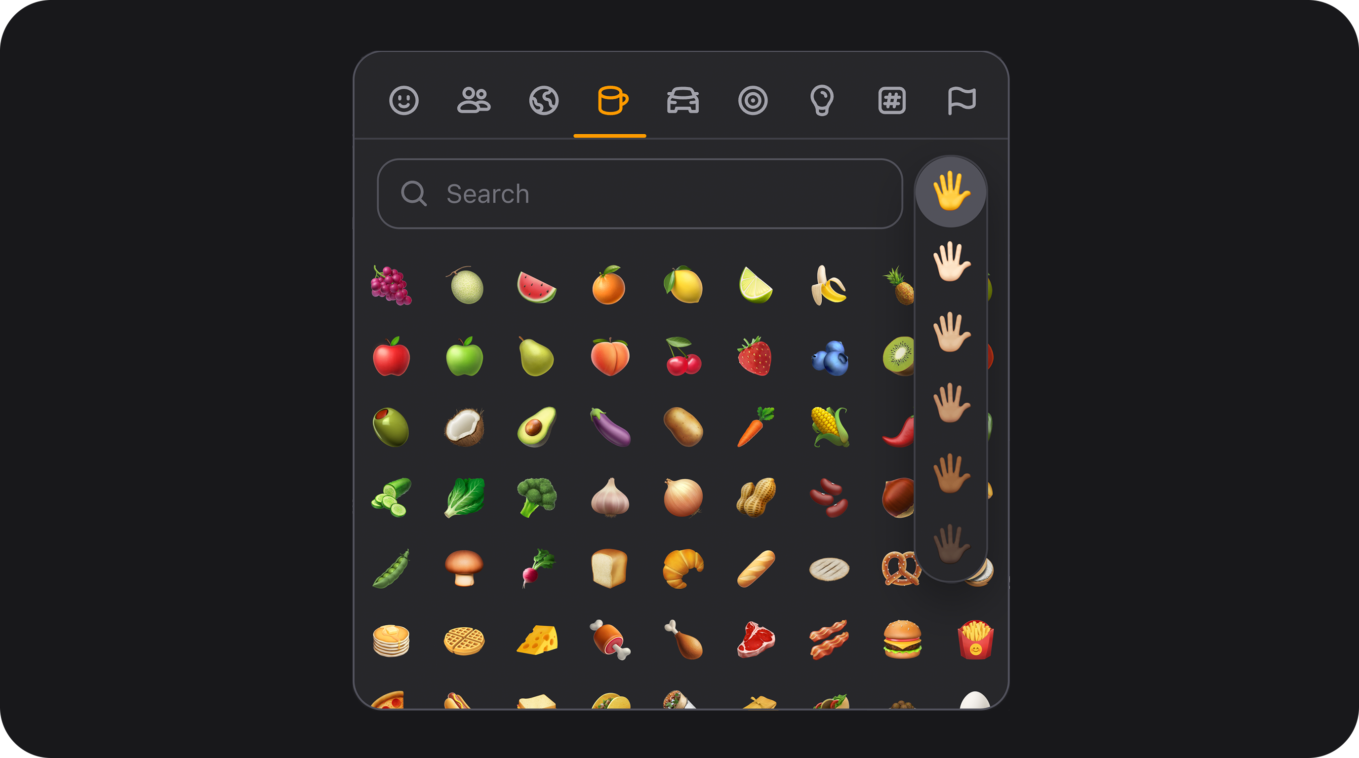 FlexEmojiPicker - Integrated searching emoji picker popover with skin tone categories and custom category tabs