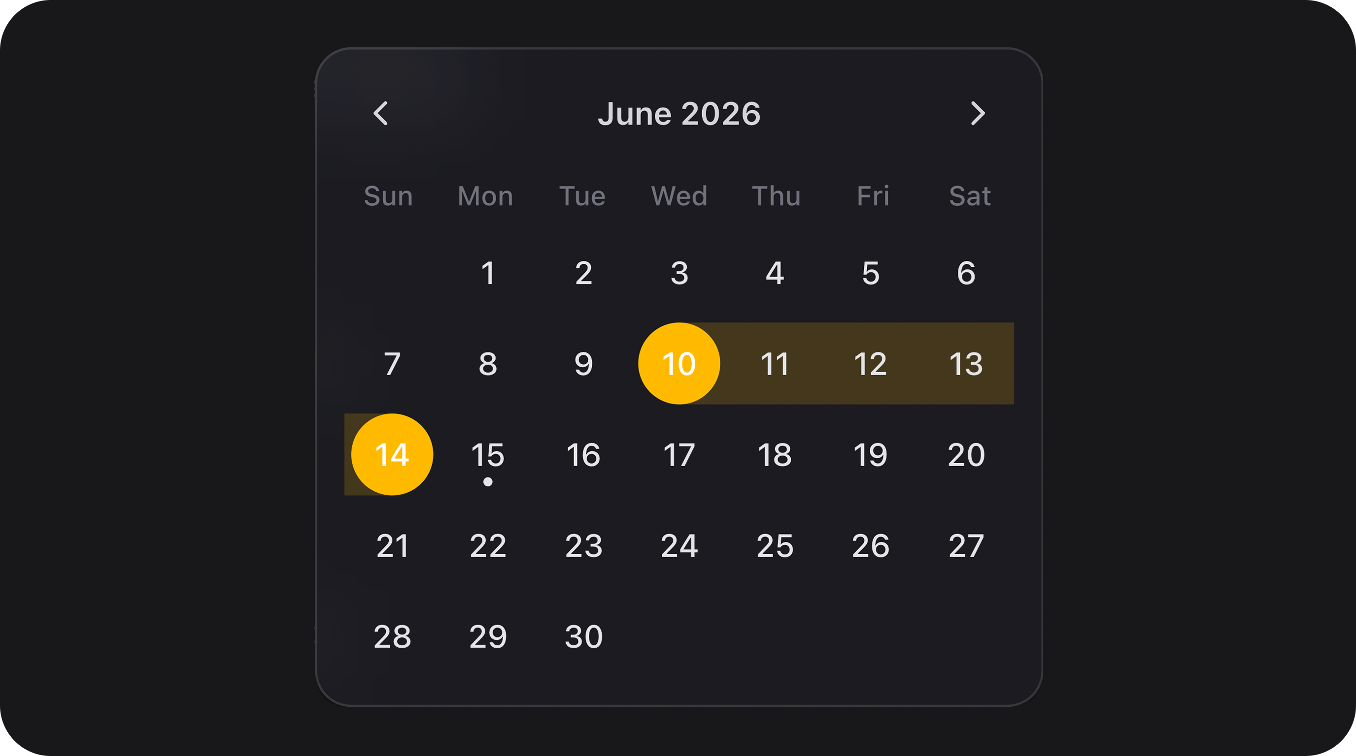 FlexDateRangeField - Dark-themed calendar date picker with date range selection and custom calendar rendering