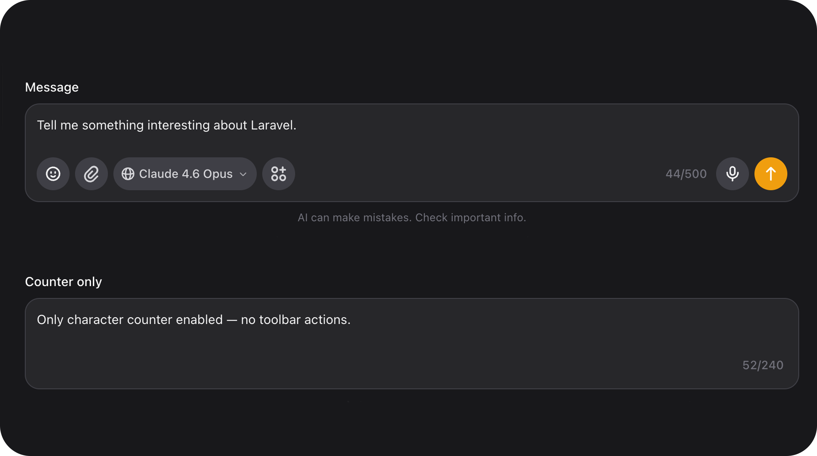FlexTextareaField - Advanced multi-line input with speech dictation, character counter, autosize, and integrated emoji picker