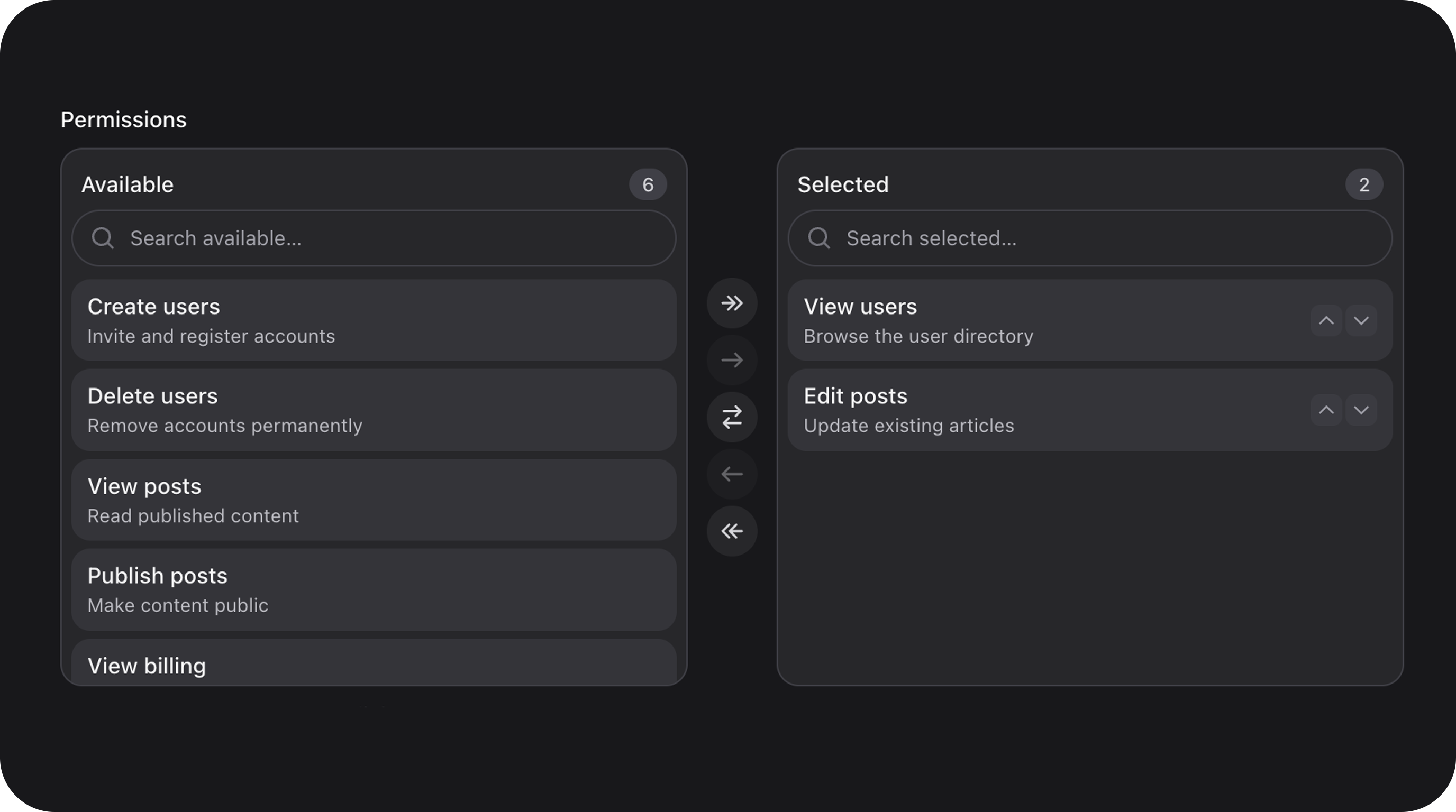 DualListboxField - Highly interactive searchable dual panel transfer list for selecting and reordering multiple options in Filament v5