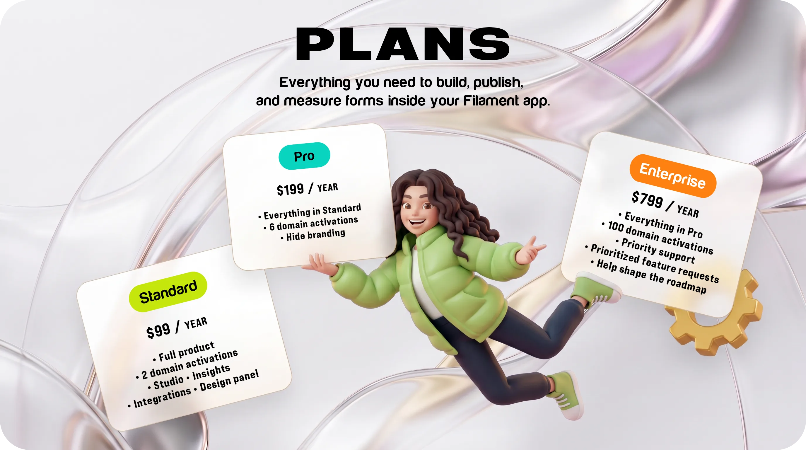 Flex Forms plans — Standard, Pro, Enterprise (yearly) and Lifetime (one-time)
