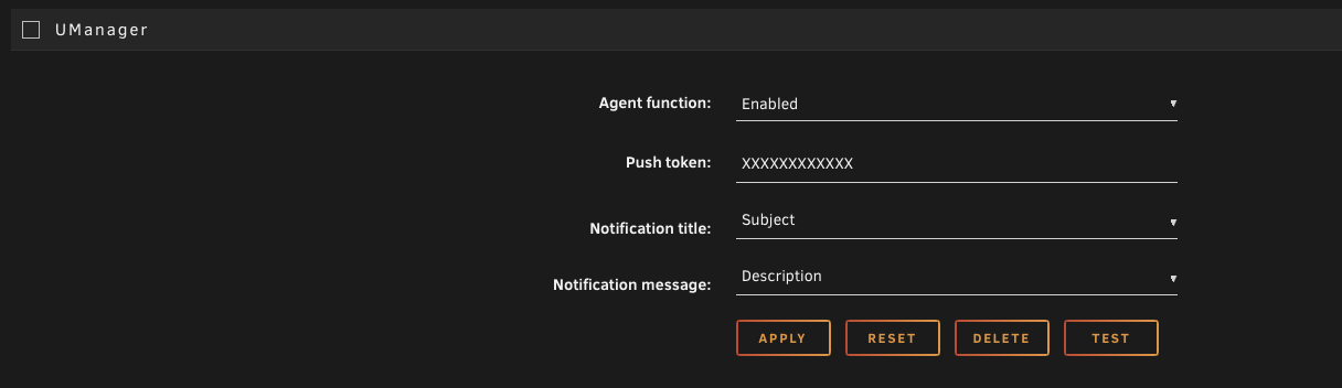 UManager agent settings in Unraid Notification Settings