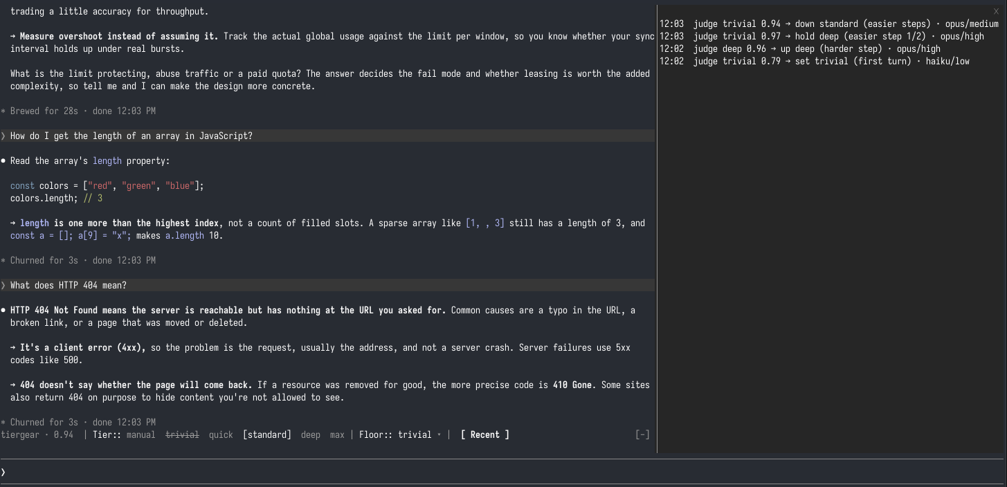 Easy questions after a hard one: hold on deep at step 1/2, then down to standard, opus/medium