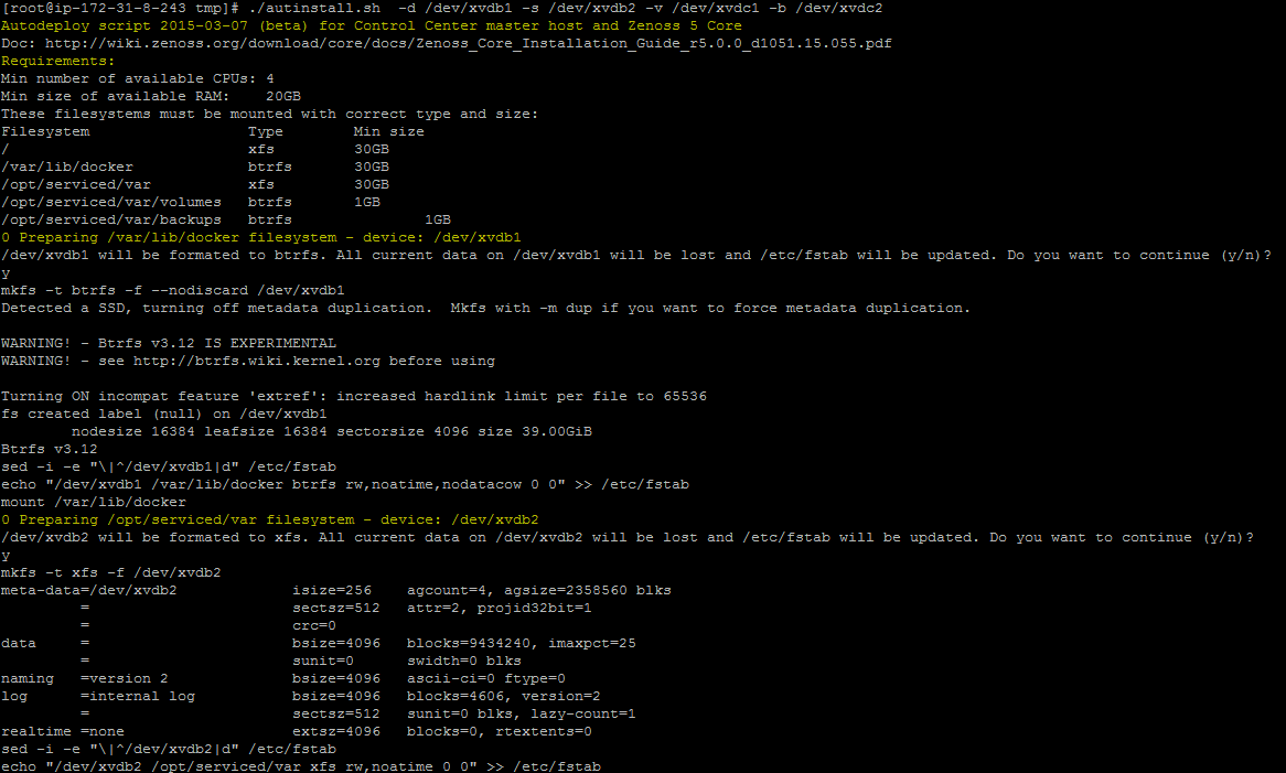 Zenoss 5 Core - start of autodeployement