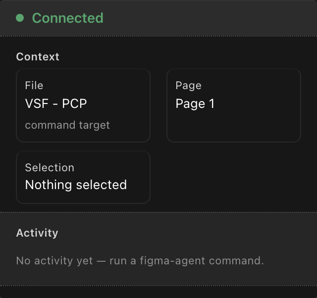 The panel — status, context, activity