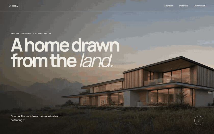 Animated Rill Architecture site-led residential experience with spatial narrative and material study