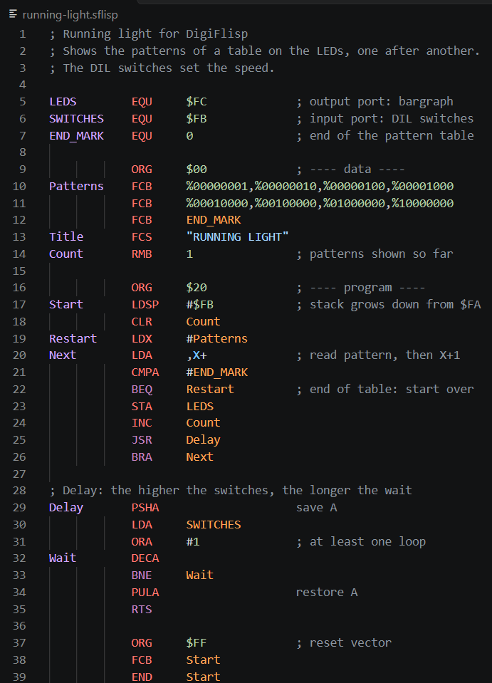 A FLISP running-light program highlighted in VS Code