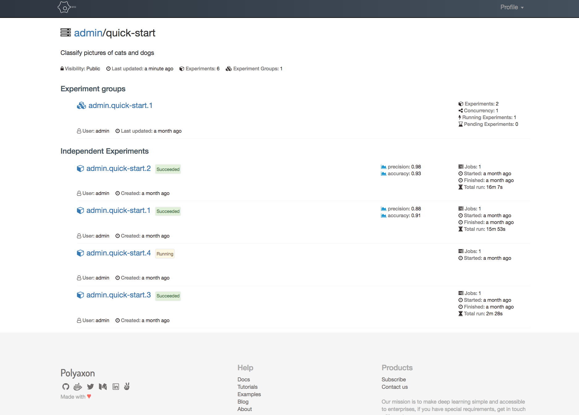 Polyaxon dashboard