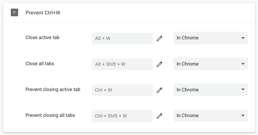 Extension shortcuts