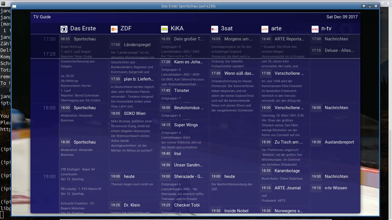 The main view of the EPG in magazine style