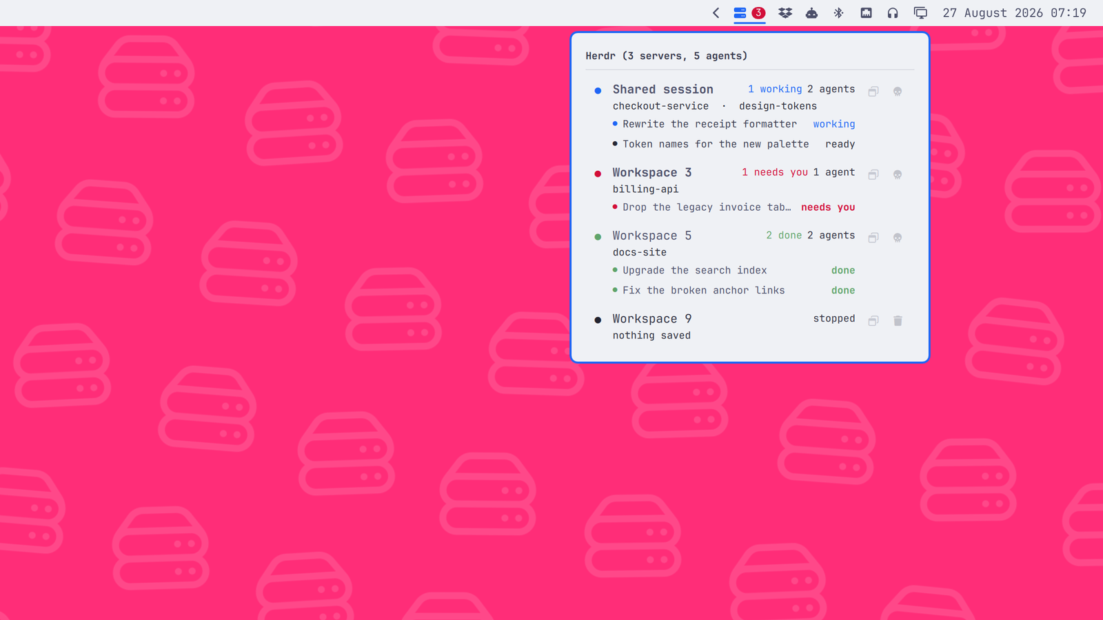 The same panel on a light theme, with every status colour still legible