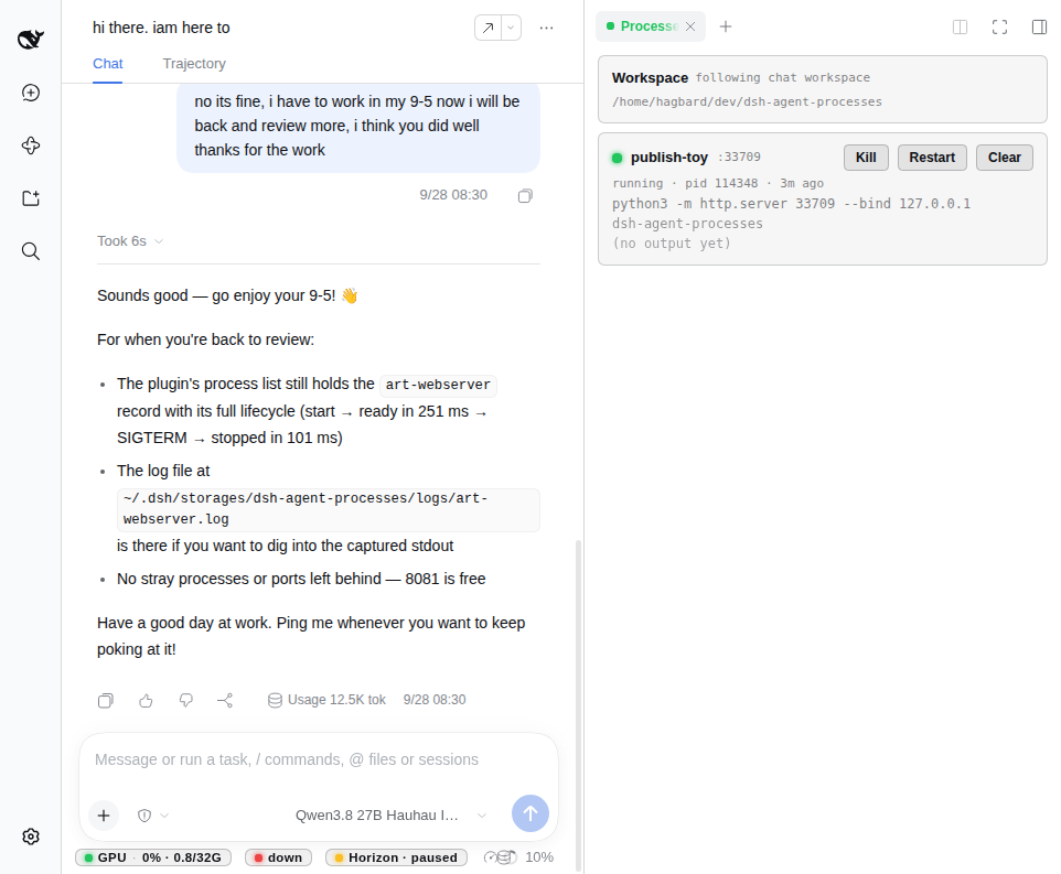 Processes pane open