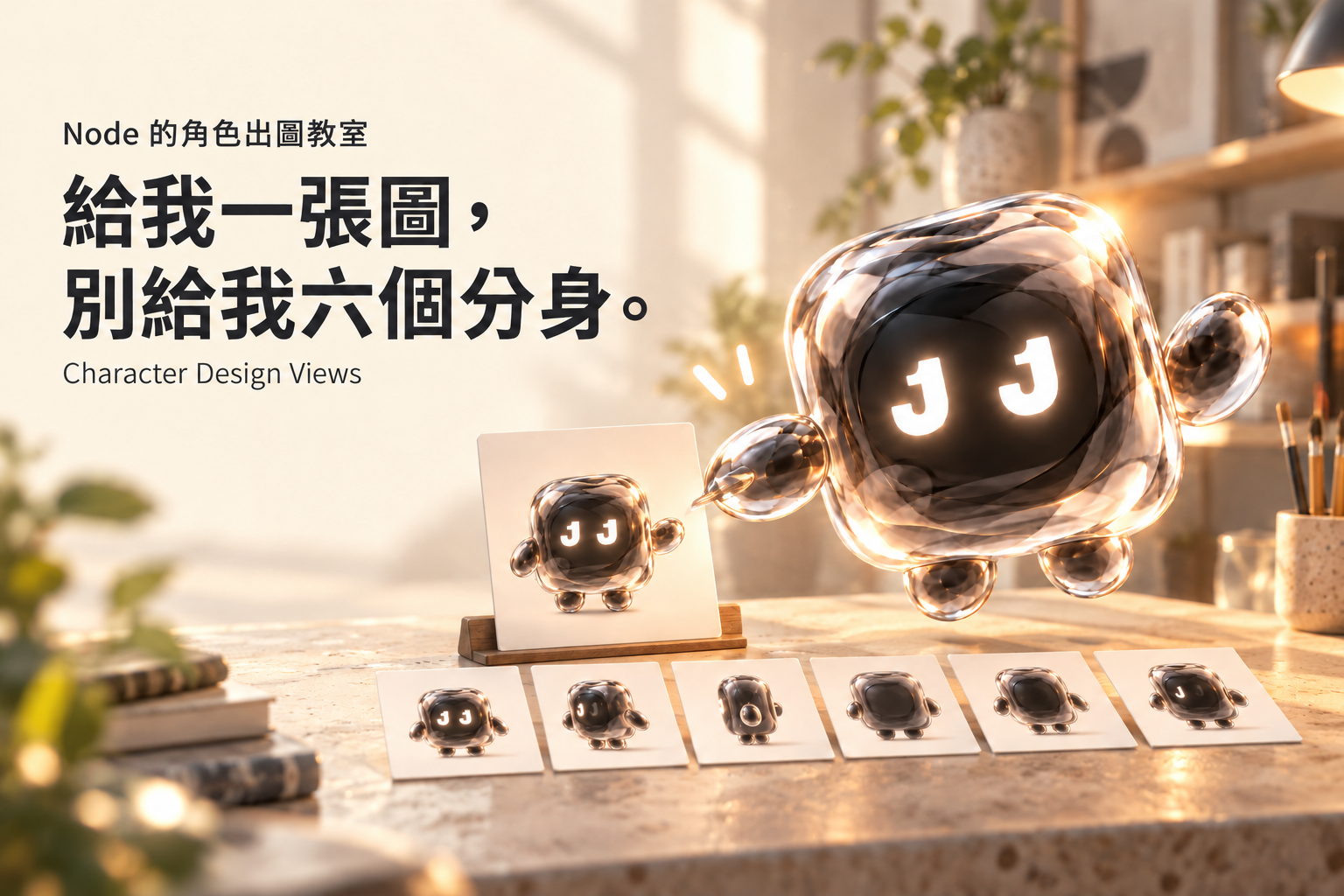 Node 在工作桌前介紹角色出圖流程