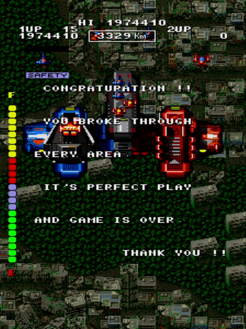 Ending scene docking at mothership with CONGRATULATION text