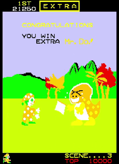 Ending congratulations with flags and Mr. Do!