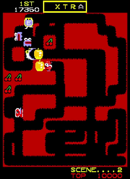 Gameplay with enemies and red terrain