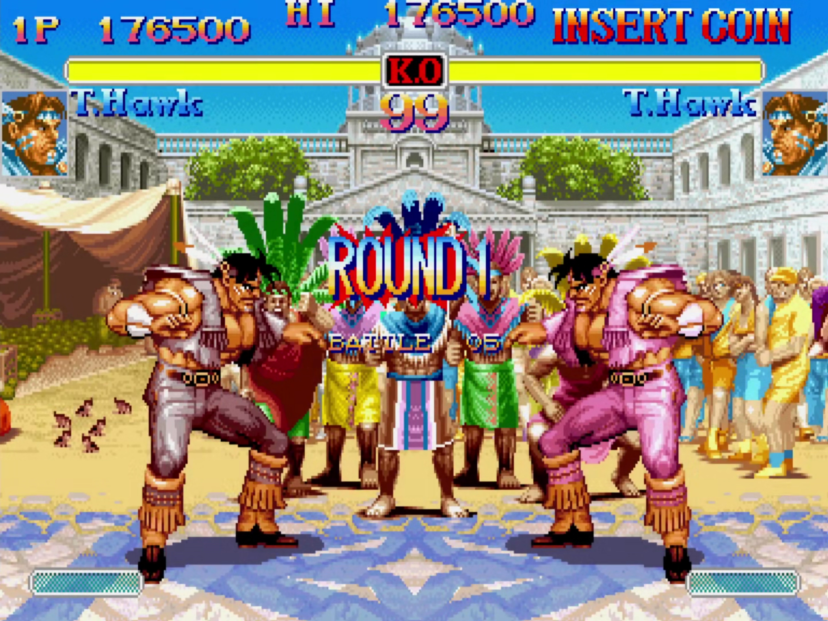 Battle start screen showing T.Hawk vs T.Hawk